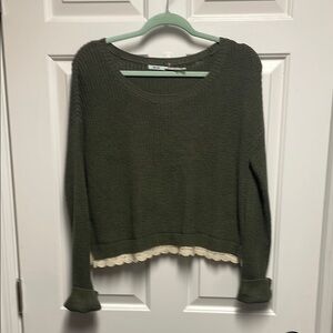 Cropped Sweater with Lace Trim